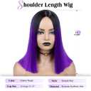 Ombre Purple Short Straight Wigs Middle Part Shoulder Length Purple Dark Roots Natural Synthetic Wigs for Women Daily Party Cosplay Raven