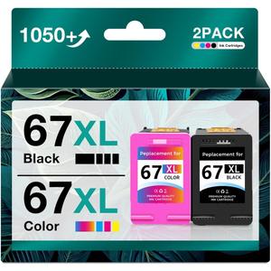 67 Ink Cartridges Black Color Combo Pack - Deskjet 4100 2700 Ink Cartridges (1 Black, 1 Tri-Color, 2 Pack)