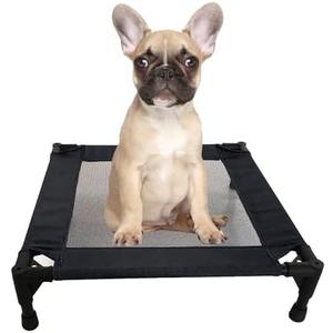 Pozico Elevated Pet Bed with Breathable Mesh for Small Cat and Dog, Raised Cooling Pet Cot for Puppy and Kitty, 18.9x18.9 inch (Black Bed)