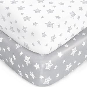 Crib Sheets for Boys or Girls 2 Pack, Fitted Crib Sheet for Standard Size Crib and Toddler Mattresses, Soft and Breathable Material, Grey & White