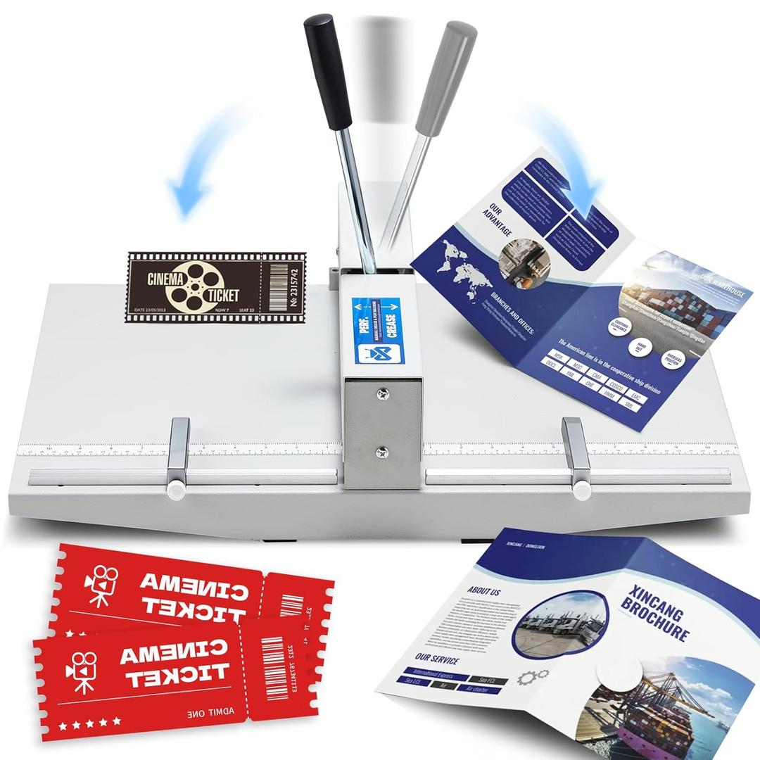 Mxmoonant 2 in 1 Manual Creasing & Perforating Machine 13.4'' with Positioning Blocks, Metric/Imperial Scale, 70-450g for Creaser/70-250g for Perforation, for Invitations Cards, Brochures, Covers