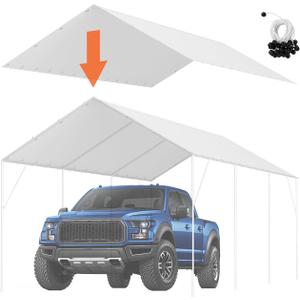 VEVOR 10'x20' Canopy Replacement Cover Heavy Duty, Carport Garage Top Tent Shelter Tarp Waterproof & UV Protected, Easy Installation with 40 Free Ball Bungeess(Only Cover, Frame Not Include) (White)