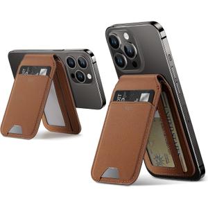 ESR Magnetic Wallet, Compatible with MagSafe Wallet with Adjustable Stand, for iPhone 17e/17/16/15/14/13/12 Series, Not for iPhone 13/12 mini, 3 Card Holder, Vegan Leather, Brown