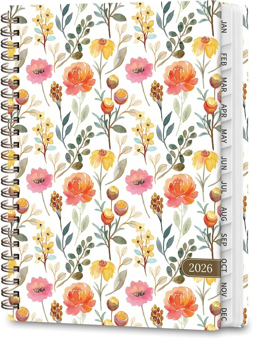 2 x 2026 Planner, Weekly and Monthly Calendar Book Planner, Agenda 2026 from January to December, Academic Planning for School, Offices Supplies, Painted Flowers