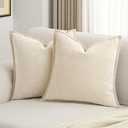 FUTEI Beige Chenille Throw Pillow Covers 26x26 Inch Set of 2,Soft Cozy Bound Edge Design Euro Pillow Sham,Home Decor for Couch Bed Living Room