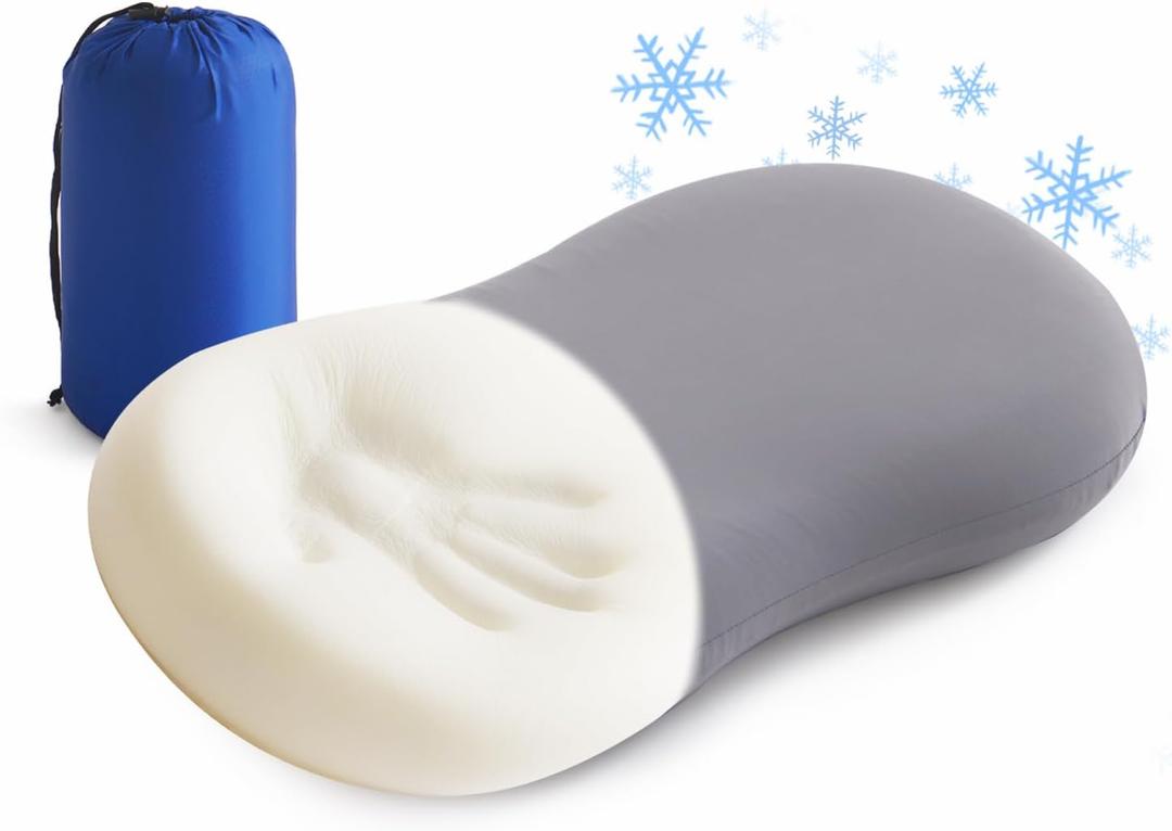 Memory Foam Travel Pillow Camping Pillow Medium Firm Bed Pillows for Sleeping Cooling Small Pillow for Camp,Plane,Backpacking,Trip,Cool & Breathable Cover (1, Grey)