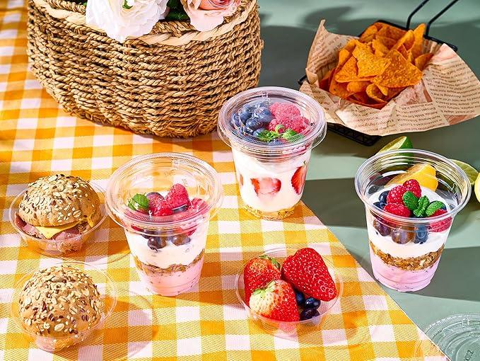 Lilymicky 50 PACK 12oz Clear Plastic Cups With Insert& Flat Lids, Ounce Disposable Drinking Cups for Birthday Parties, Picnics, Ceremonies, and any Events