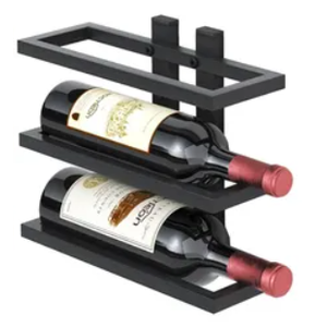 Wall Mounted Wine Rack, Holder for 3 Bottles, Small Display Shelf Hanging Wall Mounted Wine Bottles Storage Rack - 24x9x25cm, Black