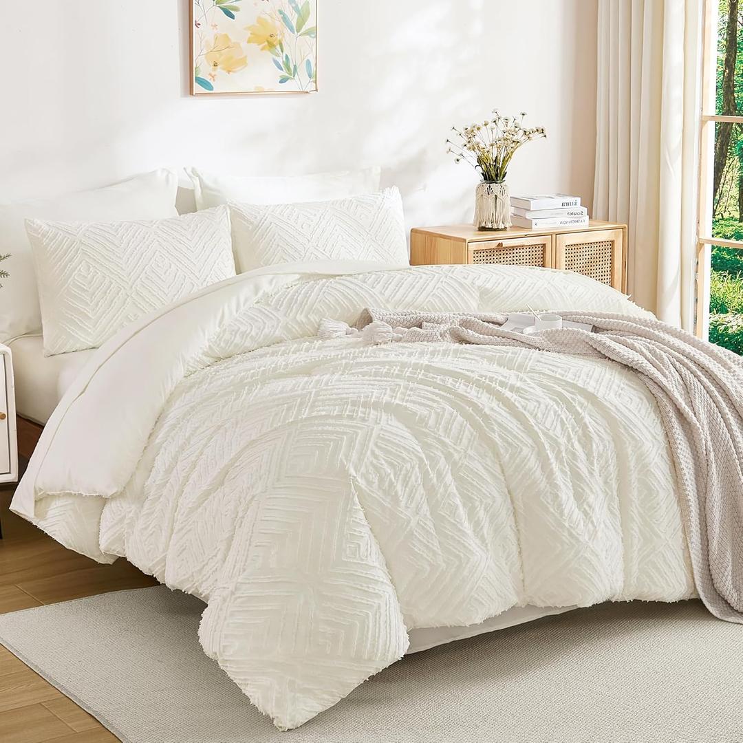 Andency California King Comforter Set Ivory - 7 Pieces Bed in a Bag Cal King Bedding Comforter Sets, Tufted Lightweight Fluffy Bed Set with Comforter, Sheets, Pillowcases & Shams
