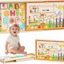 LIOKLICK 4-in-1 Magnetic Color and Number Maze, ABC Animal Alphabet Puzzles with Drawing Board, Wooden Montessori Toy Storage Box for 3-5 Year Old, Toddler...