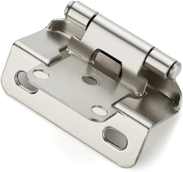 Ravinte 10 Pack 5 Pairs Semi-Overlay 1/2 inch Self-Closing Face Frame Cabinet Hinges Satin Nickel Half Wrap-Around Kitchen Cabinet Door Hinges Face Mount Cabinet Hardware