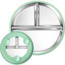 BUSOHA 9 Stainless Steel Kids Plate with Suction - Divided Toddler Baby Plates with Silicone Sleeves Non-Slip 2-in-1 Anti Breakage Metal Toddler Bowls Microwave Dishwasher Safe (Dark Green)