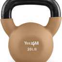 Yes4All Kettlebell, 20  LB Neoprene Coated Cast Iron Kettlebells, Wide Grip Handle & Flat Bottom for Swings, Squats, Deadlifts, Push Ups & Full Body Training at Home Gym - Single & Set