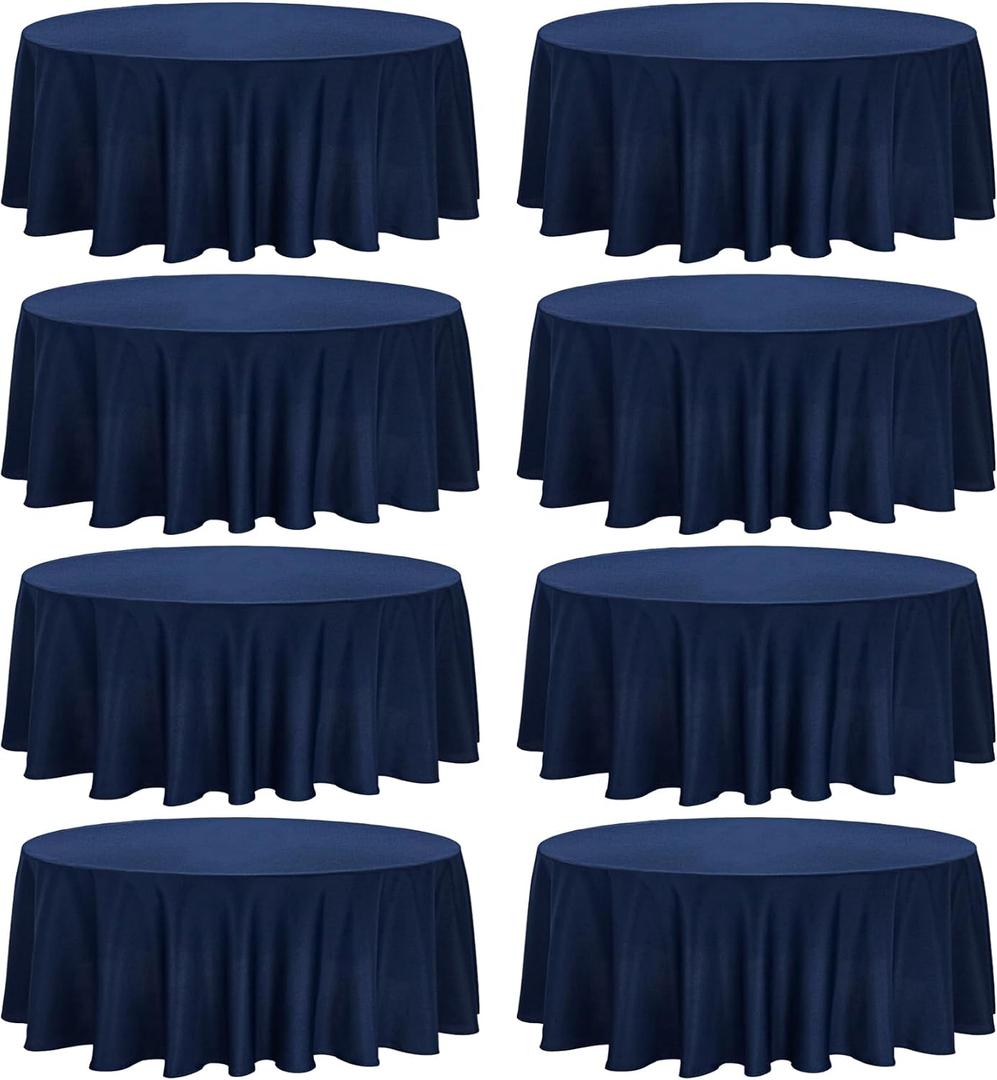Fivenl 8 Pack Premium Round Tablecloth 108 Inch Round Table Covers Washable Polyester Fabric Round Table Clothes for Wedding Party Reception Banquet Buffet Restaurant (Navy Blue, 108 Inch)