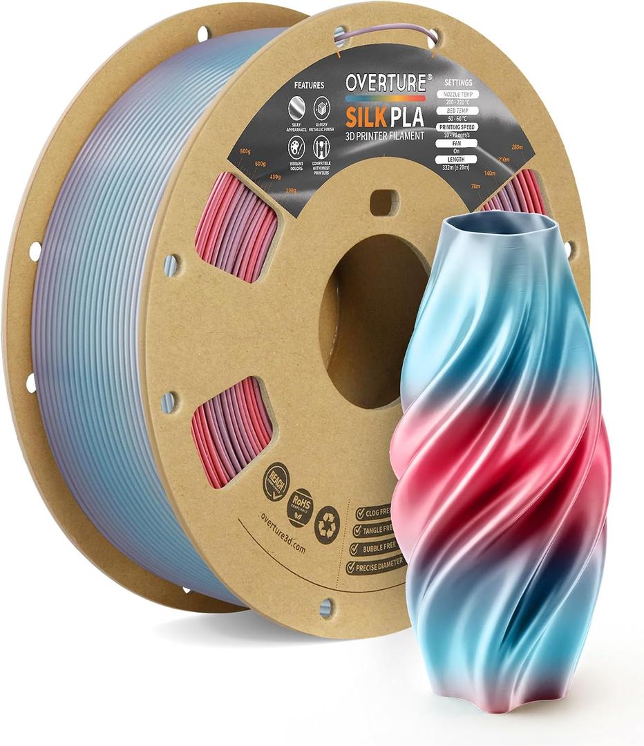 OVERTURE Silk PLA Rainbow Filament 1.75mm, Silk Vaporwave
