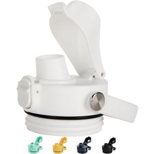 Auto Spout Lid for YETI Rambler Bottles, Fits 18/26/36/64 oz Bottles, Chug Replacement Lid Cap with Push-Button Lid and Flexible Handle (White)