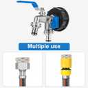 275-330 Gallon IBC Tote Adapter with Blue Handle, 3-Size Threads (2.44", 2" Fine, 2" Coarse), 1/2" NPT Inlet  3/4" GHT Dual Outlet Hose Faucet