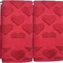 2 Pcs 3D Heart Valentines Day Hand Towels for Bathroom 100% Cotton Red Jacquard Decorative Bath Towels Holiday Kitchen Dish Towels Valentines Bathroom Decor Gift 13.7 x 29.5 Inch (Red)