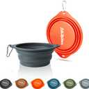 Silicone Dog Travel Bowl, 2 Pack Collapsible Pet Bowl, Foldable No Plastic Rim Pet Feeding Bowls, No Spill Water Cup for Pet (Orange & Grey)