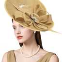 dressfan Vintage Fascinator Hats for Women,Linen Pearl Fascinator for Derby Church Wedding Tea Party (Beige)