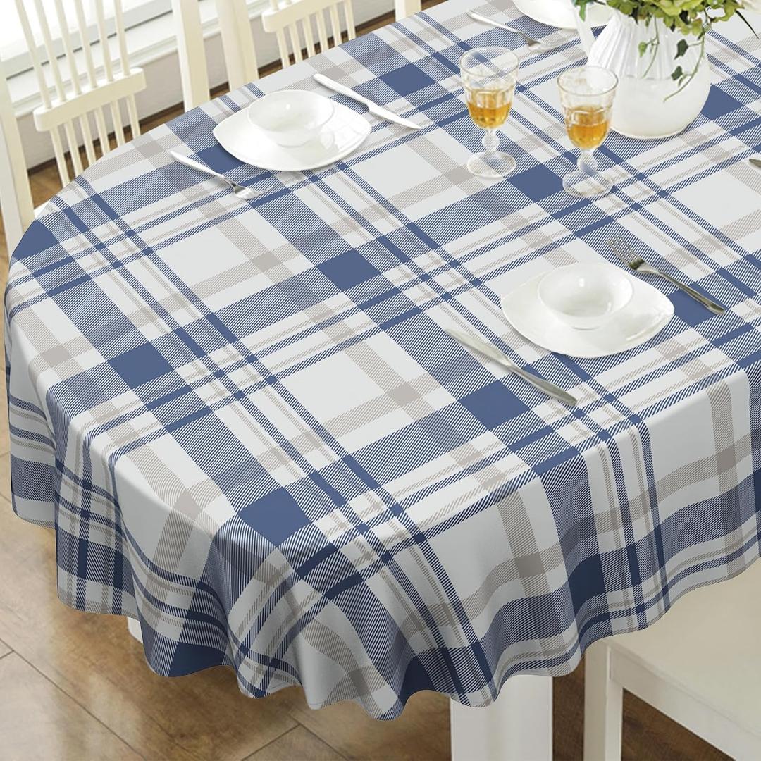 Oval Tablecloth, Waterproof Oval Plaid Table Cloth 54x72 Inch Machine Washable Fabric Table Cover for Kithchen Dining Decor