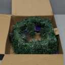 [Safety Fire Retardant] Christmas Purple Advent Wreath Decor 4 Advent Candle Holder with 4 Pinecorn 4 Ribbon 2 Poinsettia 4 Ball 4 Berry Christmas Centerpiece Table Decorations Home Indoor(No Candles)