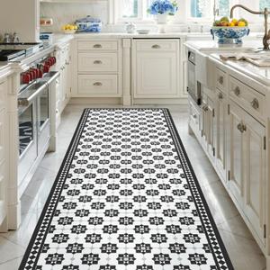3' x 4' Plastic Floor Mat for Home, Vinyl Tile-Look Area Mat for Hard Floor