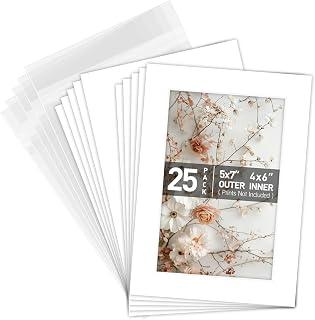 Golden State Art, Pack of 25 White Pre-Cut 5x7 Picture Mat