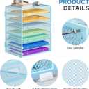2 Pack 8 Tier Paper Organizer with Handle, Metal Mesh Desk File Organizer, Large Capacity Desk Organizers Paper Letter Tray Desktop Document Sorter for Office, Home or School - Blue