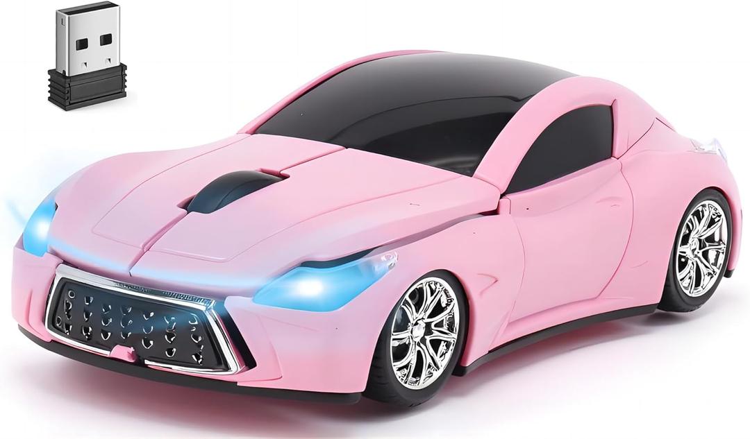 Wireless Mouse Cute Sport Pink Car Mice,Small Portable Lightweight Optical Cool Girly Mice, Fun Home Office School Gift for Boy Girl Men Women Kids Mom Dad,USB Mouse for PC Laptop Computer MacBook