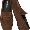 Penny Loafers for Women Suede Flats Shoes Casual Loafer Dressy Vintage Work Business Flat Shoe (8.5)