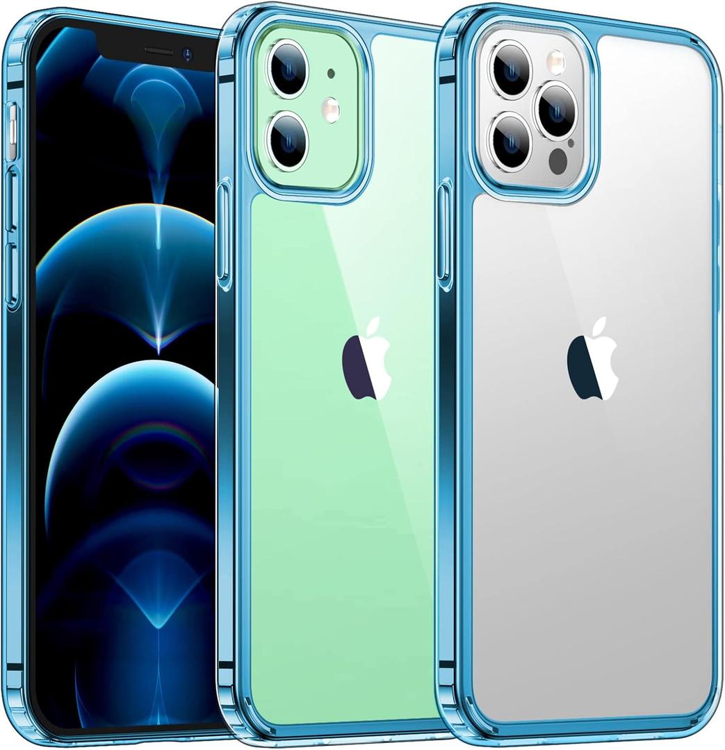 Temdan iPhone 12/12 Pro Case, [Not Yellowing] [Ultra Slim] Lightweight & Thin, Shockproof Protective, Screen & Camera Protection - Crystal Clear Blue