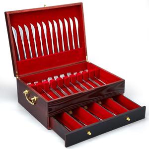 Silverware Storage Box with Pull out Drawer Wooden Anti Tarnish Flatware Storage Chest Large Cutlery Knife Organizer Decorative Case for Utensils(15.75 x 11.81 x 6.3 Inch, 2 Layer)