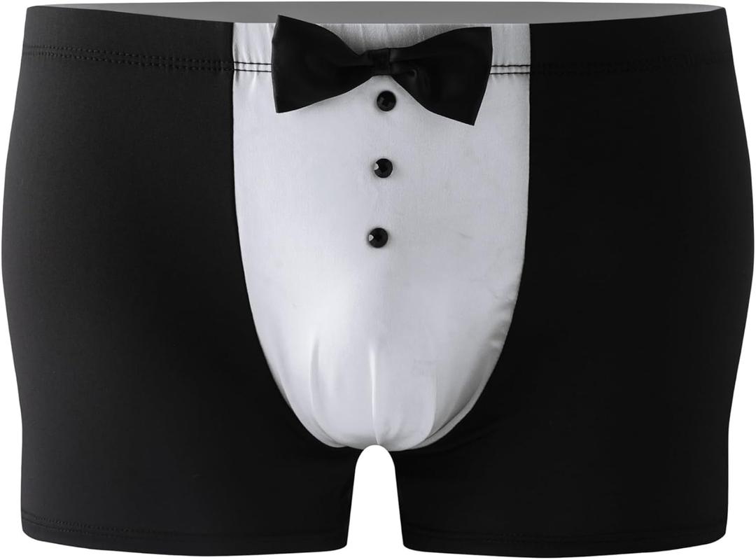 Bubblume Funny Boxer Shorts for Men Underwear With bow - Novelty Wedding Groom Underwear-Holiday Party Mens Boxer Briefs (US, Alpha, Medium, Regular, Regular, Black)