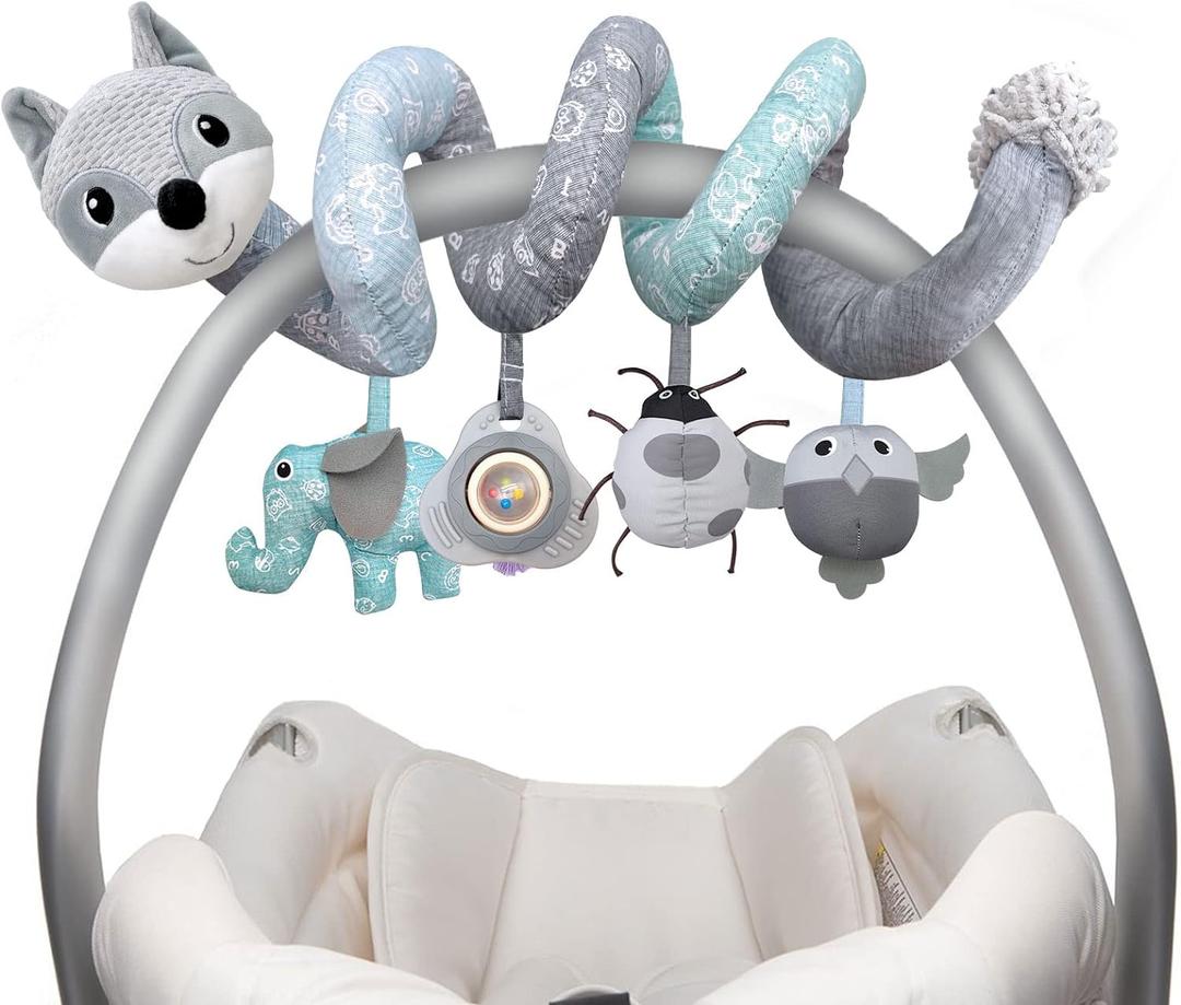 Car Seat Toys for Babies 0-6 Months Boys Girls Newborn Toys Stroller Toy, Carseat Toys Hanging Baby Infant Toy 0-3 Months for Carseat Stroller Crib with Music Rattle, Baby Gift for 0 3 6 9 12 Months (Gray)