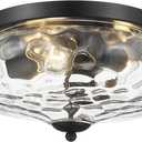 Darkaway Large Ceiling Light Fixtures, 3-Light Flush Mount Indoor Outdoor Ceiling Light with Water Ripple Glass Shade for Hallway Kitchen Bedroom Porch Living Room Black Finish