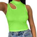 LovelyWholesale Crop Tops for Women Sexy Cut Out Tops Mock Neck Tank Top (Green, L)