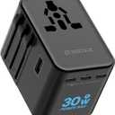 decqle Universal Travel Adapter, International Travel Plug Adapter with 3 USB-C  2 USB-A Ports(Total 30W), All in One Portable Adaptor, for USA, UK, EU, AU  224+ Countries (Black)