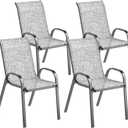 Outsunny Outdoor Dining Chairs Set of 4, Stackable Patio Dining Chairs, High Back Outdoor Patio Chairs with Breathable Mesh Seat, Metal Frame for Garden Lawn Backyard, Mixed Gray