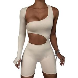 LuFeng Women's Sexy Cut Out One Shoulder Long Sleeve Jumpsuit Short Bodycon Romper Clubwear (M)