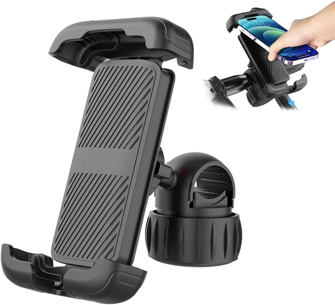 Generic Bike Phone HolderMotorcycle Phone Mount2024 Phone Holder for Motorcycle with Upgraded Handlebar Clamp, Fit iPhone 15/14/ 13 Pro Max, More 4.5-7"" Phones, Black