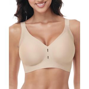 Wireless Jelly Bras for Women Underarm Smoothing Full Coverage Push Up Supportive No Underwire Seamless Soft Comfy Tshirt Bra (X-Large, Beige)