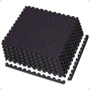 AIRHOP 0.56in Thick 24 Sq Ft Exercise Equipment Mats, 6 Tiles Upgraded Rubber Top with High Density EVA Foam, Large Interlocking Puzzle Gym Flooring for Home Gym, Heavy Weight Workout, 24 x 24in (Black/Purple)