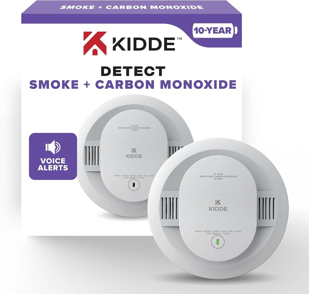 Kidde Smoke and Carbon Monoxide Detector, 10-Year Battery Powered, with Voice Alerts, LED Status Lights, 85 dB Alarm, 5 inches, 30CUD10-V, 1 Pack