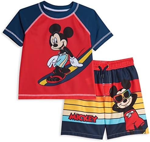 Disney Mickey Mouse Surfboard UPF 50+ Rashguard Swim Shorts Set, Sizes Infant to Toddler (10/12)