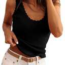 PRETTYGARDEN Womens Summer Sleeveless Tank Tops 2026 V Neck Ruffle Lightweight Ribbed Knit Shirt Casual Going Out Top (Black,Medium)
