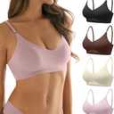DEANGELMON V Neck Bra Padded Seamless Adjustable Straps Bralettes Everyday Basic Sleeping Bras Multiple Pack Size M