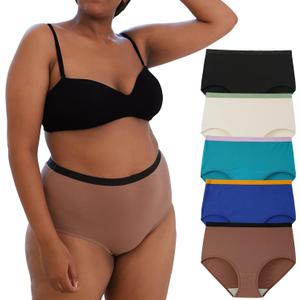 INNERSY Plus Size M-5XL Big Curvy Woman Cotton Underwear High Waist Briefs 5-Pack (4X-Large, Sandy Beach)