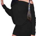 Women's Off The Shoulder Batwing Long Lantern Sleeve Draped Bodycon Mini Dress Sexy Ruched Party Dresses for Date Night-Black-XL