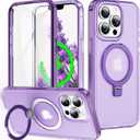 Turquiase for iPhone 13 Pro Max Full Body Shockproof Case with Magnetic Invisible Stand [Compatible with MagSafe] Built-in Screen Protector Military Drop ProtectionTranslucent Phone Cover -Purple